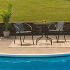 Flash Furniture 28" Round Tempered Glass Metal Table with Grey Rattan Edging-Patio Table