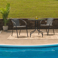 Flash Furniture 28" Round Tempered Glass Metal Table with Grey Rattan Edging-Patio Table